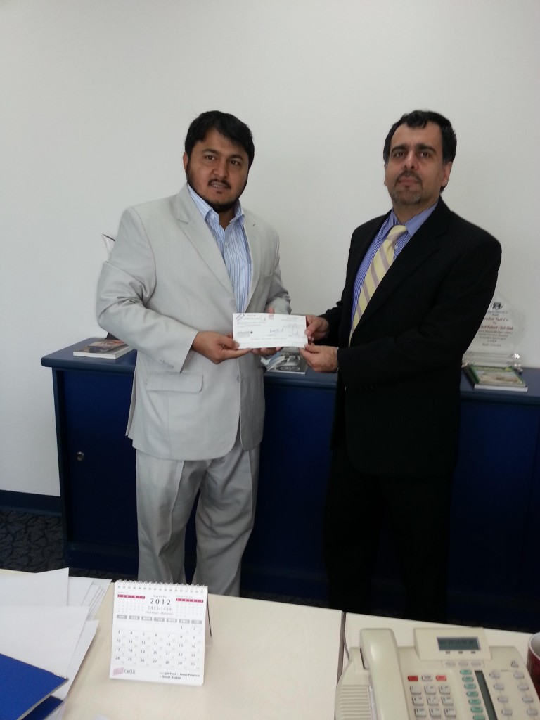 Sponsorship Cheque delivered by Mr. Syed Waheed Ullah Shah from Saudi ORIX
